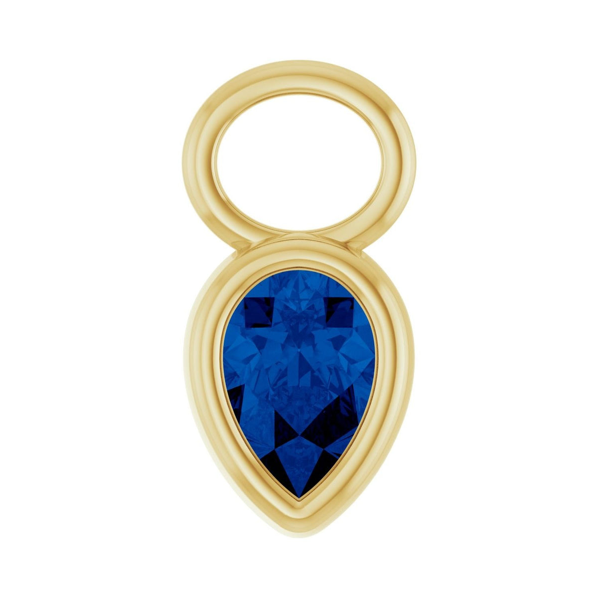Sapphire Row Lab-Grown Gemstone Pear Bezel Hoop Charm - Blue Sapphire, 14K Yellow Gold, 6 × 4 mm