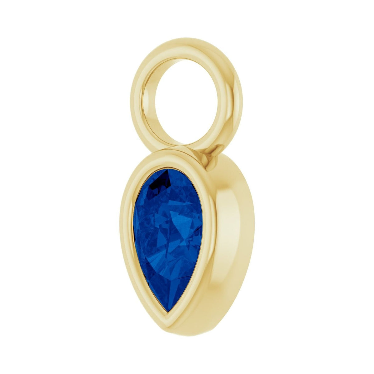 Sapphire Row Lab-Grown Gemstone Pear Bezel Hoop Charm - Blue Sapphire, 14K Yellow Gold, 6 × 4 mm (view 2)