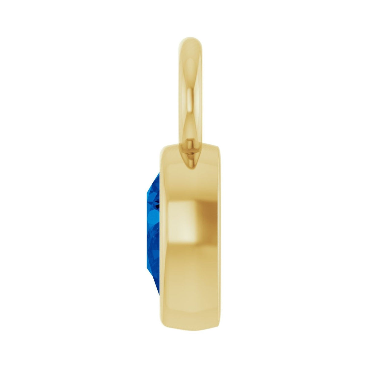 Sapphire Row Lab-Grown Gemstone Pear Bezel Hoop Charm - Blue Sapphire, 14K Yellow Gold, 6 × 4 mm (view 3)