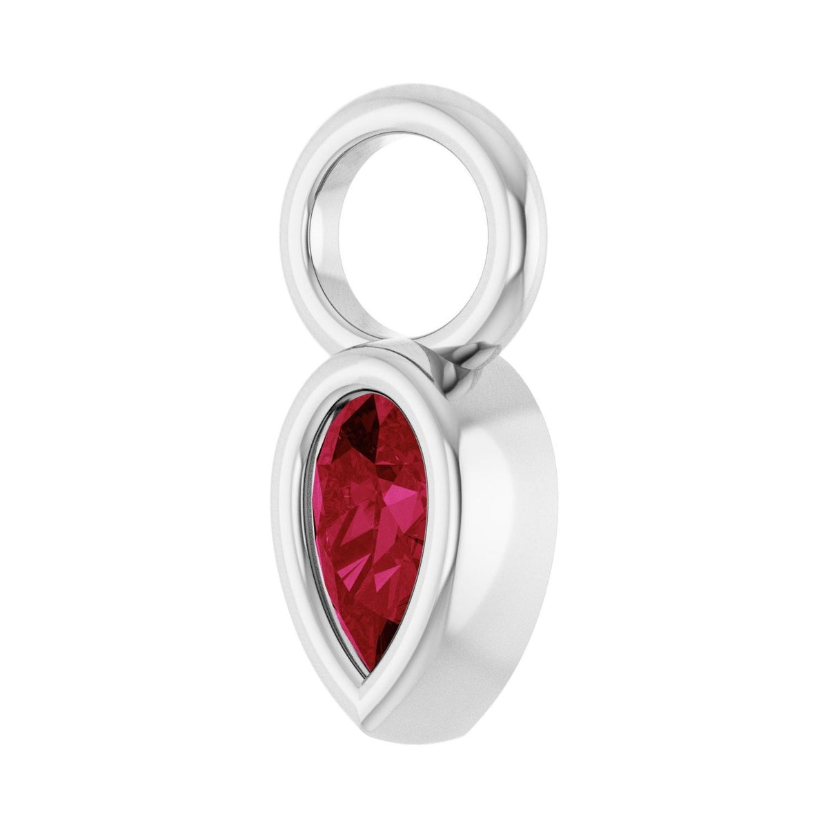 Sapphire Row Lab-Grown Gemstone Pear Bezel Hoop Charm - Ruby, 14K White Gold, 5 × 3 mm (view 2)