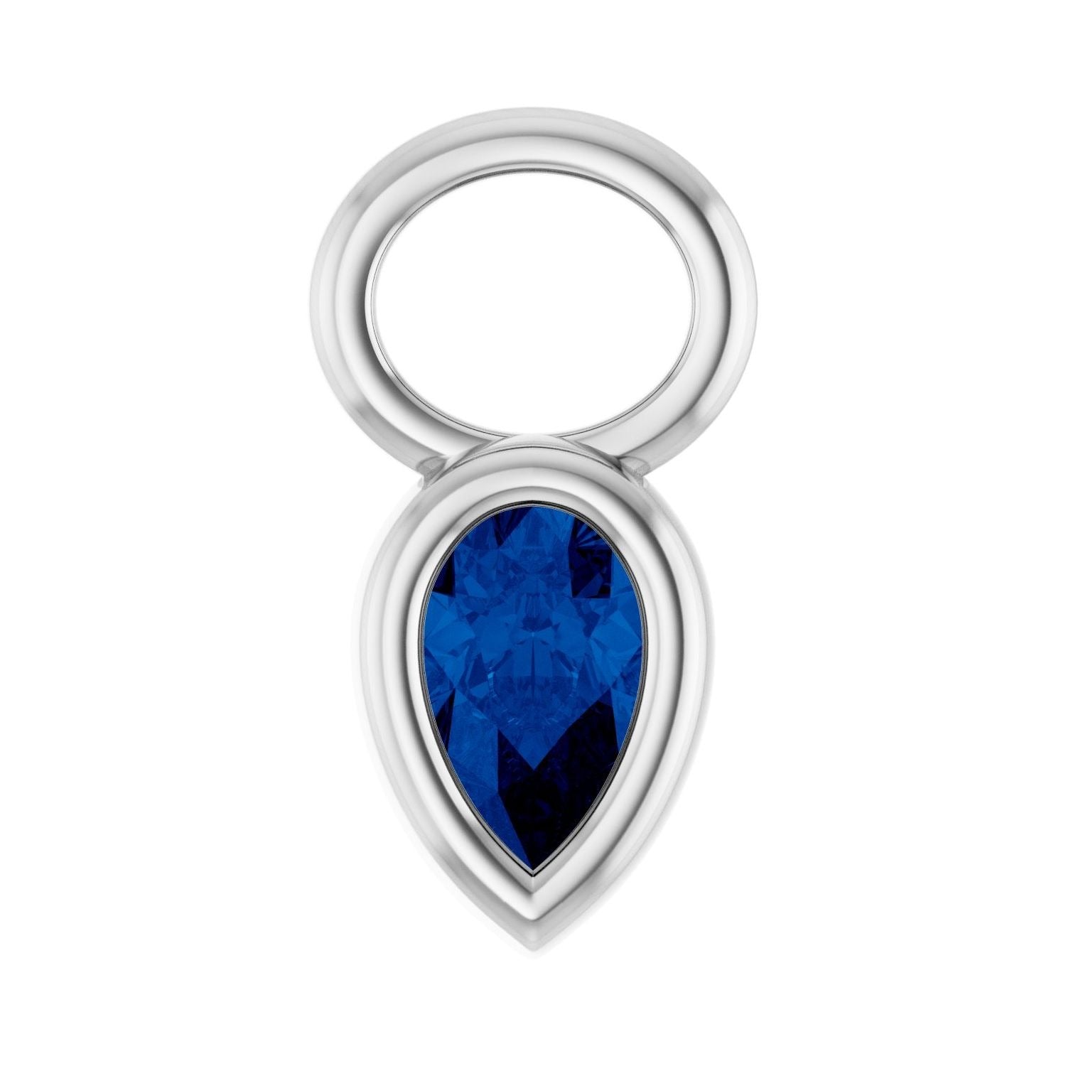 Sapphire Row Lab-Grown Gemstone Pear Bezel Hoop Charm - Blue Sapphire, 14K White Gold, 5 × 3 mm