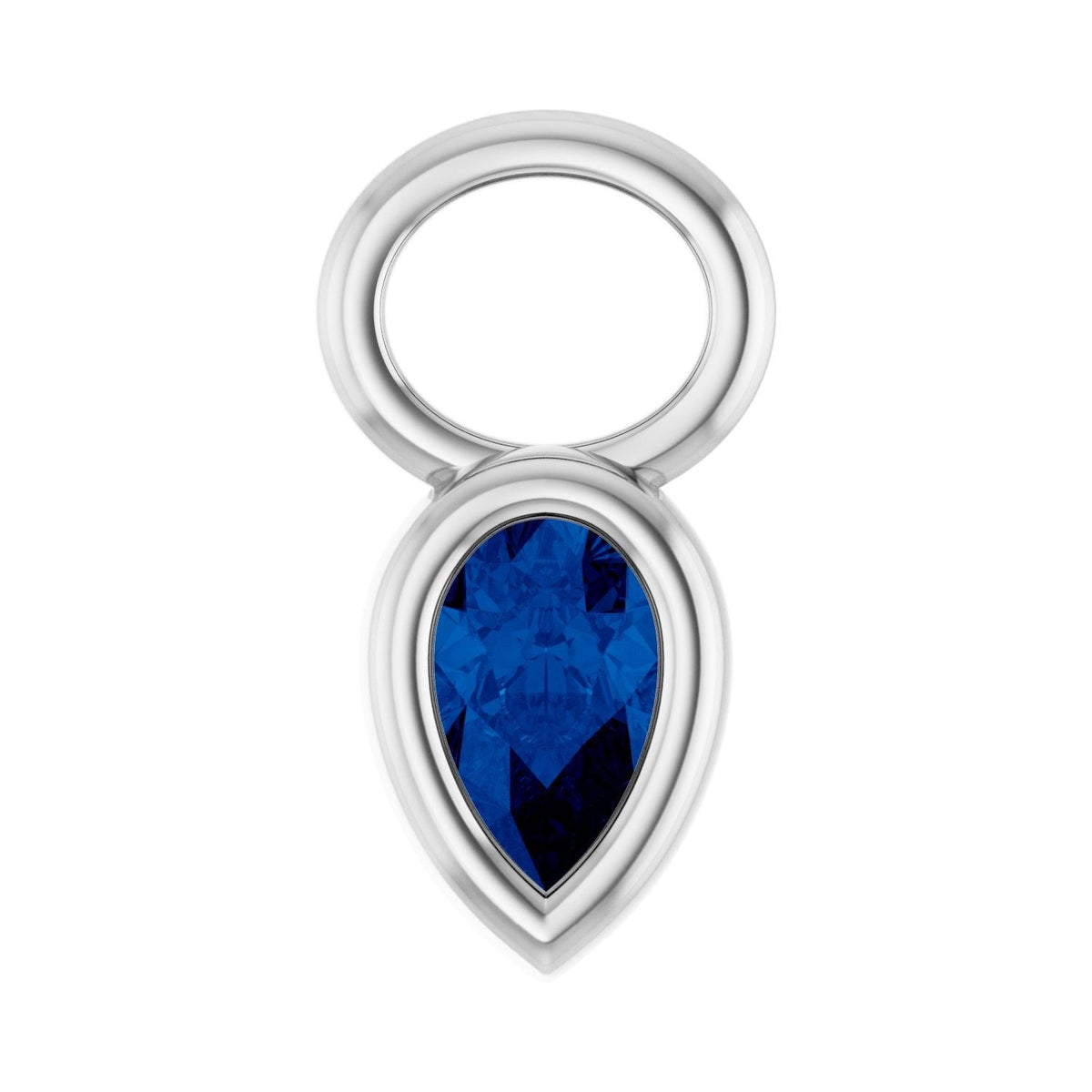 Sapphire Row Lab-Grown Gemstone Pear Bezel Hoop Charm - Blue Sapphire, 14K White Gold, 5 × 3 mm