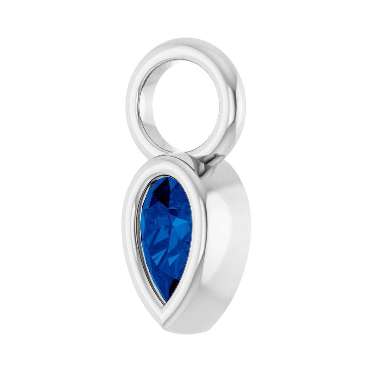 Sapphire Row Lab-Grown Gemstone Pear Bezel Hoop Charm - Blue Sapphire, 14K White Gold, 5 × 3 mm (view 2)