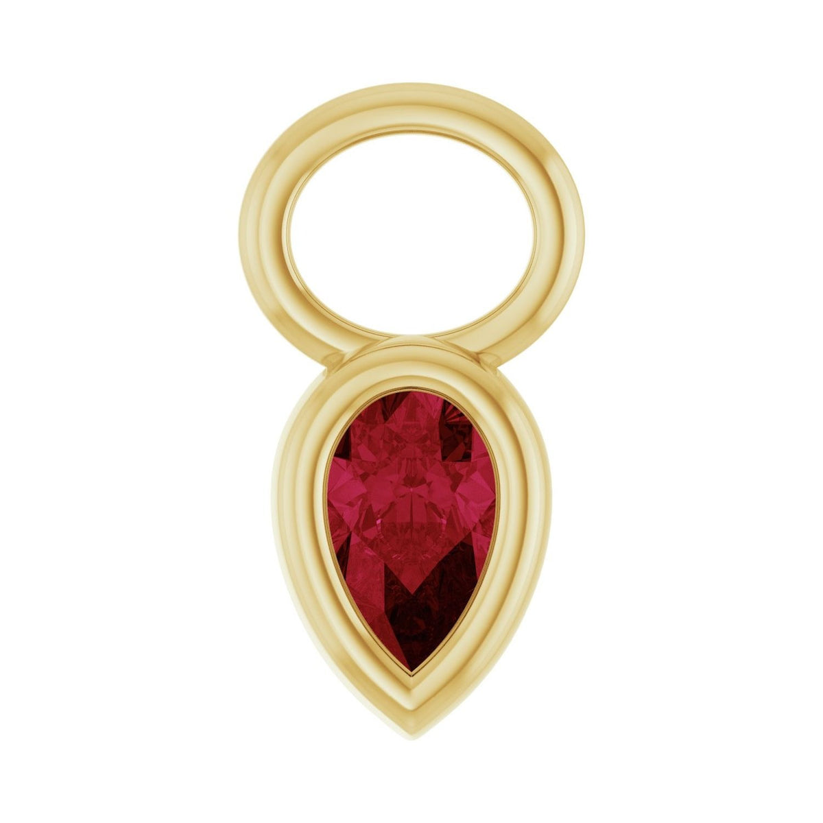 Sapphire Row Lab-Grown Gemstone Pear Bezel Hoop Charm - Ruby, 14K Yellow Gold, 5 × 3 mm
