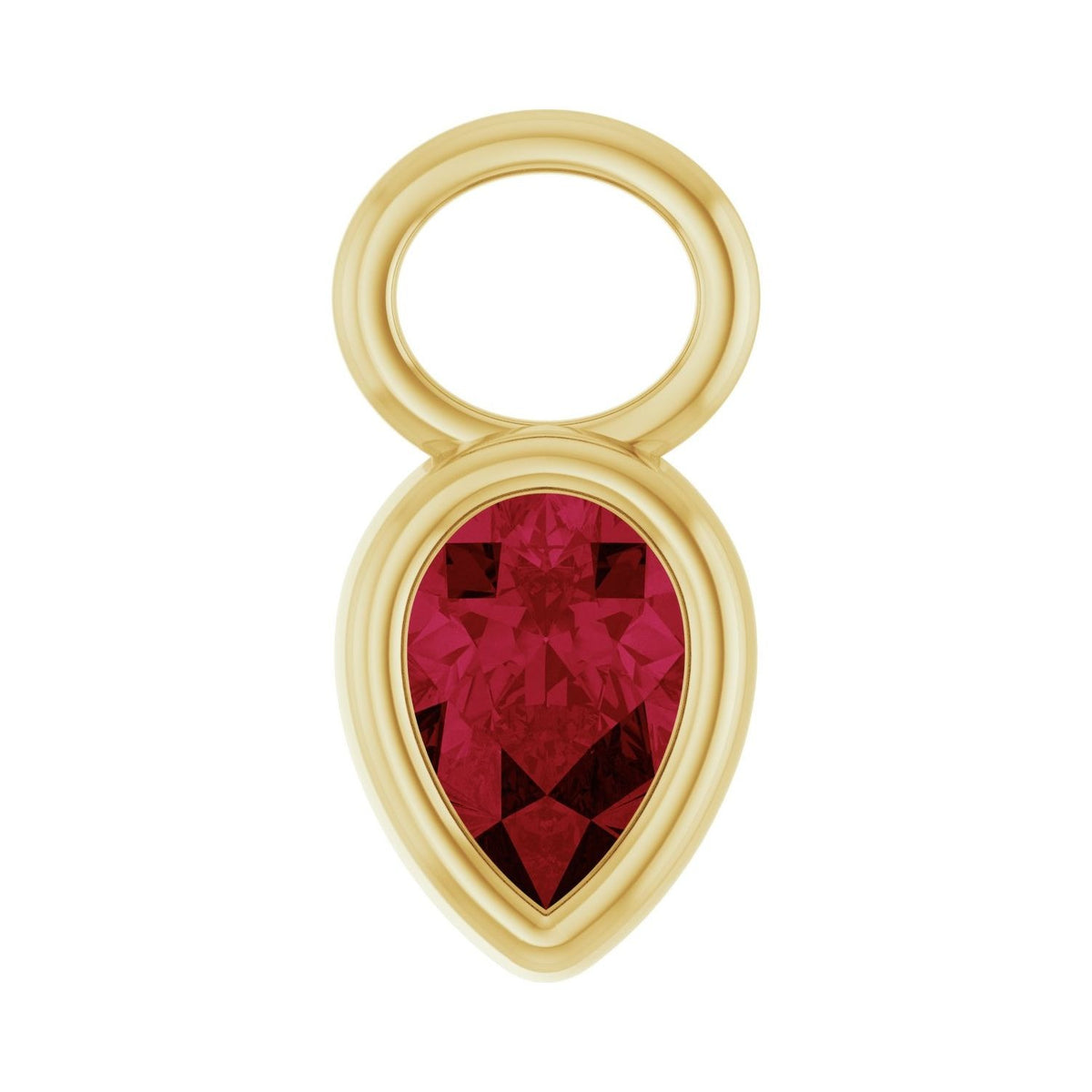 Sapphire Row Lab-Grown Gemstone Pear Bezel Hoop Charm - Ruby, 14K Yellow Gold, 6 × 4 mm