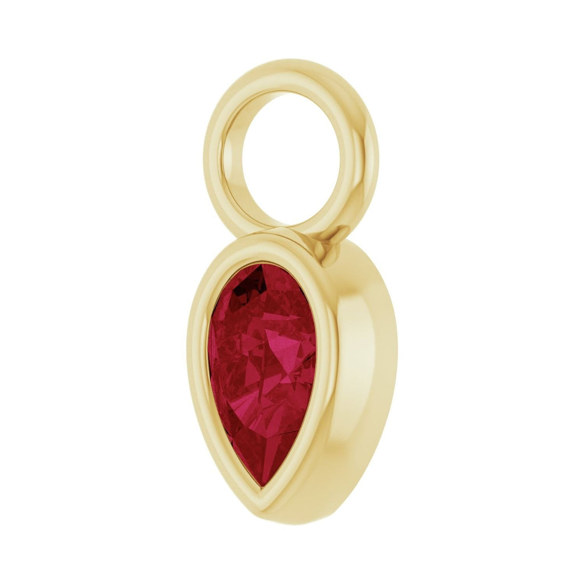 Sapphire Row Lab-Grown Gemstone Pear Bezel Hoop Charm - Ruby, 14K Yellow Gold, 6 × 4 mm (view 2)