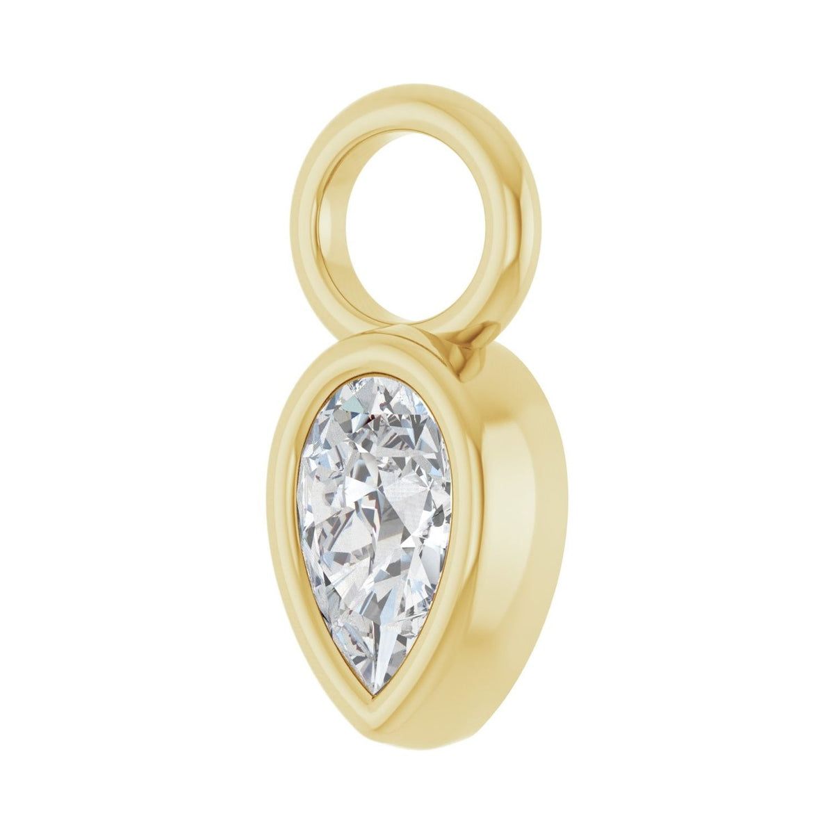 Sapphire Row Lab-Grown Gemstone Pear Bezel Hoop Charm - Diamond, 14K Yellow Gold, 6 × 4 mm (view 2)
