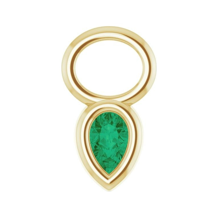 Sapphire Row Lab-Grown Gemstone Pear Bezel Hoop Charm - Emerald, 14K Yellow Gold, 4 × 3 mm