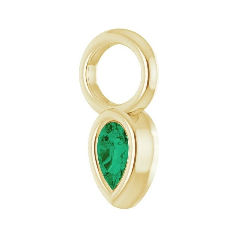 Sapphire Row Lab-Grown Gemstone Pear Bezel Hoop Charm - Emerald, 14K Yellow Gold, 4 × 3 mm (view 2)