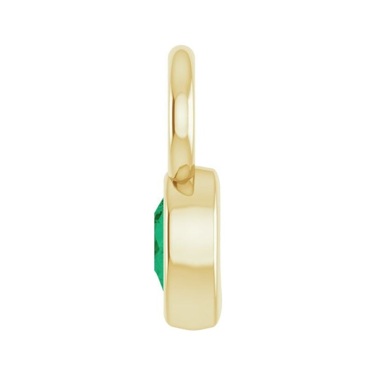 Sapphire Row Lab-Grown Gemstone Pear Bezel Hoop Charm - Emerald, 14K Yellow Gold, 4 × 3 mm (view 3)