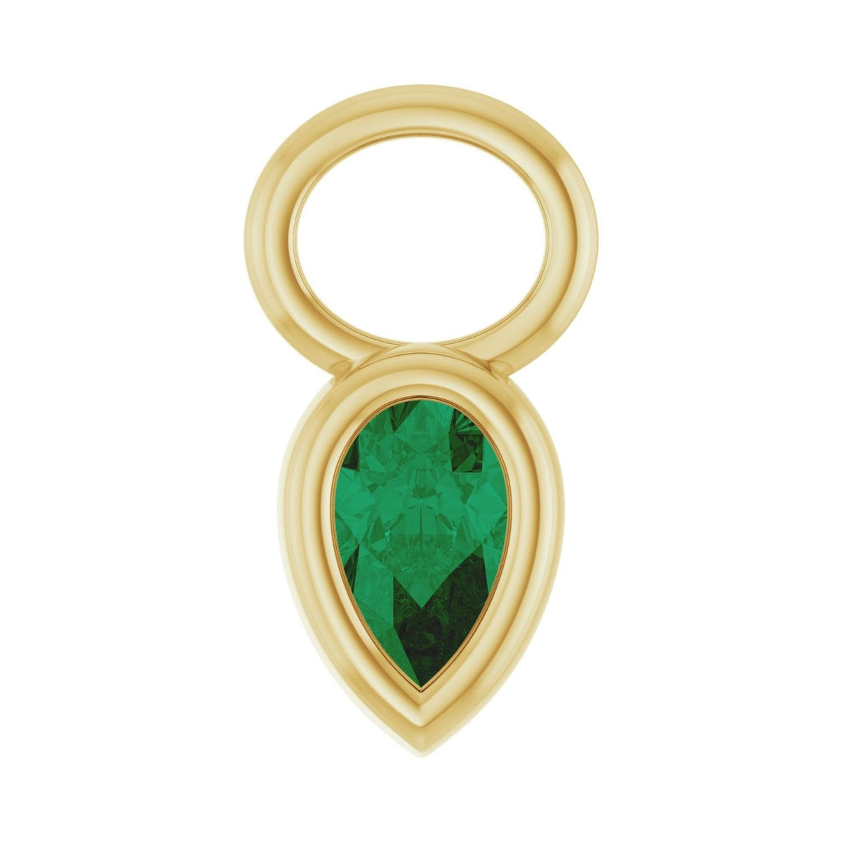 Sapphire Row Lab-Grown Gemstone Pear Bezel Hoop Charm - Emerald, 14K Yellow Gold, 5 × 3 mm