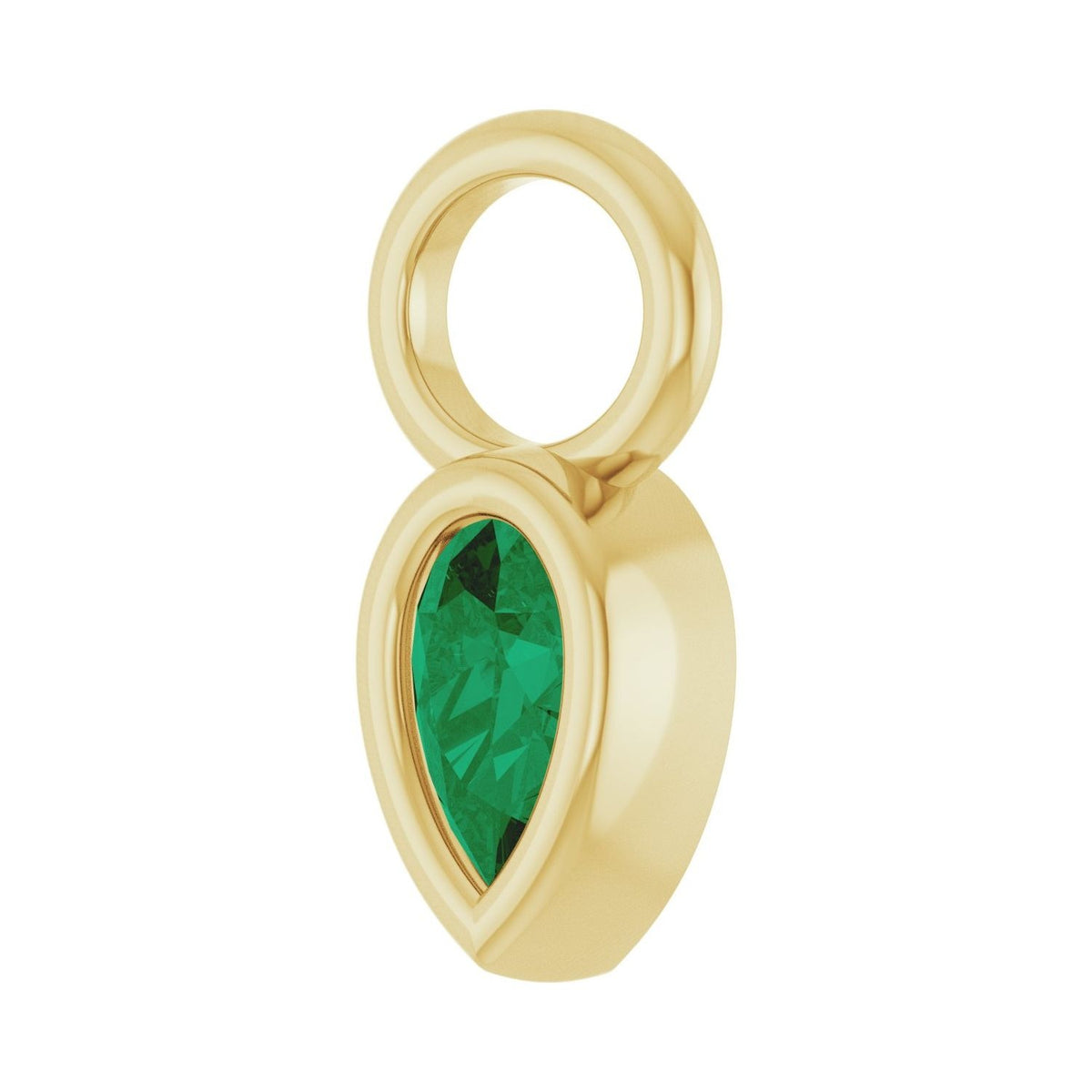 Sapphire Row Lab-Grown Gemstone Pear Bezel Hoop Charm - Emerald, 14K Yellow Gold, 5 × 3 mm (view 2)