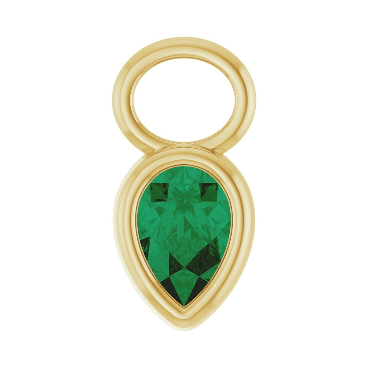Sapphire Row Lab-Grown Gemstone Pear Bezel Hoop Charm - Emerald, 14K Yellow Gold, 6 × 4 mm