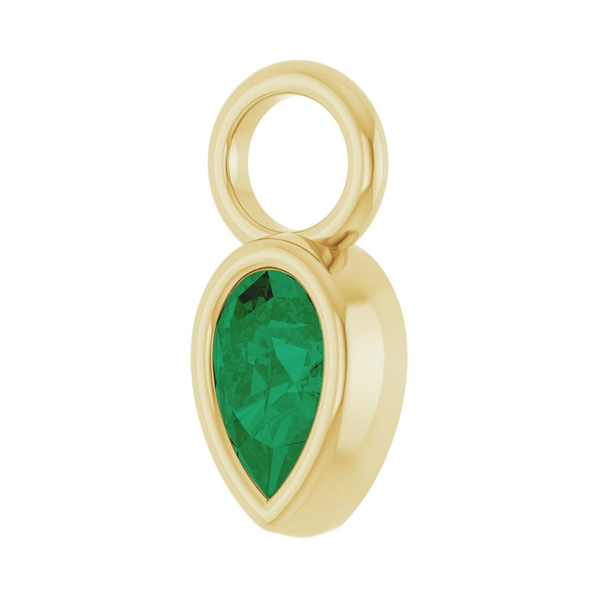 Sapphire Row Lab-Grown Gemstone Pear Bezel Hoop Charm - Emerald, 14K Yellow Gold, 6 × 4 mm (view 2)