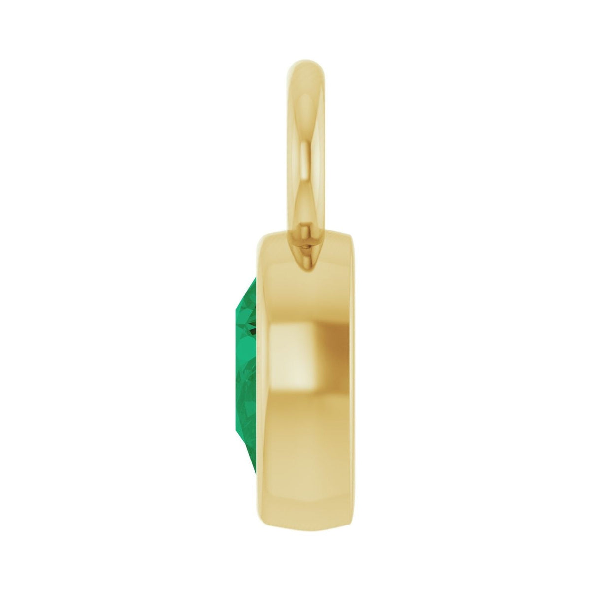 Sapphire Row Lab-Grown Gemstone Pear Bezel Hoop Charm - Emerald, 14K Yellow Gold, 6 × 4 mm (view 3)