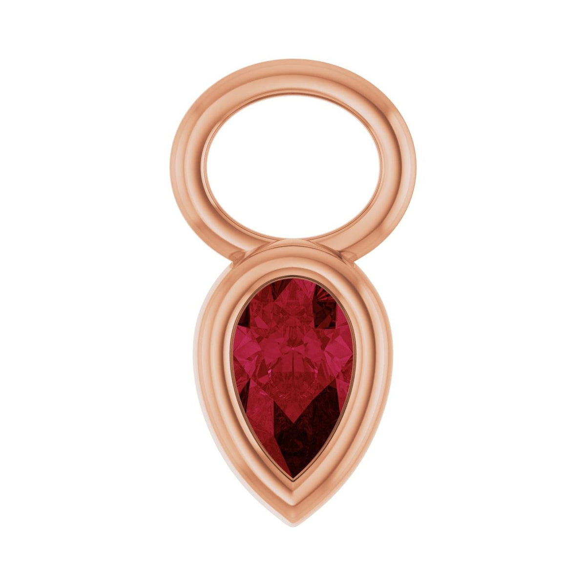 Sapphire Row Lab-Grown Gemstone Pear Bezel Hoop Charm - Ruby, 14K Rose Gold, 5 × 3 mm
