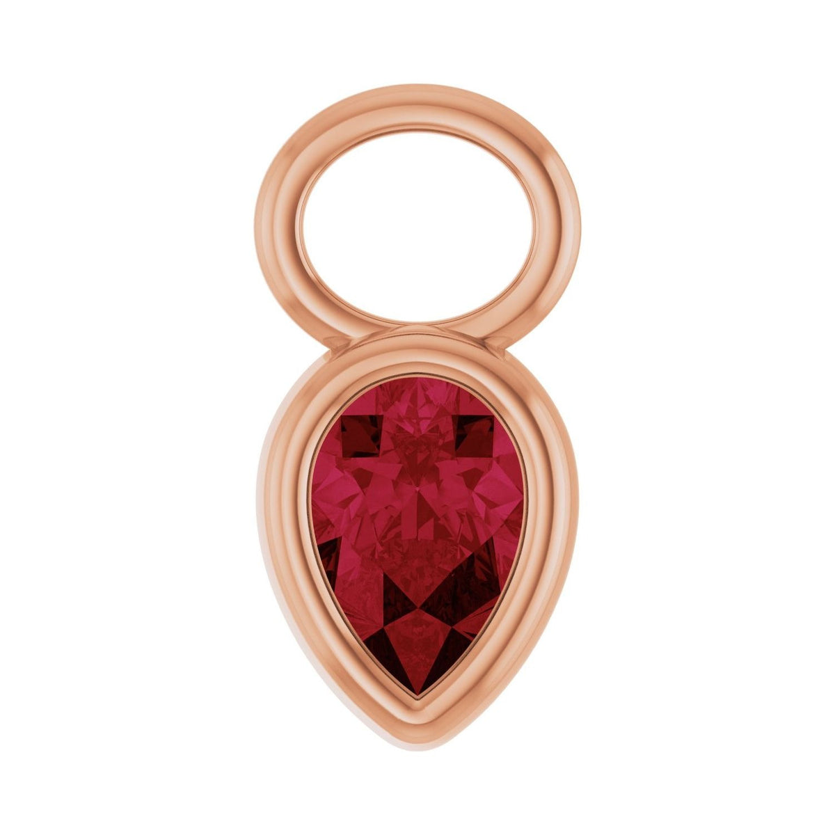 Sapphire Row Lab-Grown Gemstone Pear Bezel Hoop Charm - Ruby, 14K Rose Gold, 6 × 4 mm