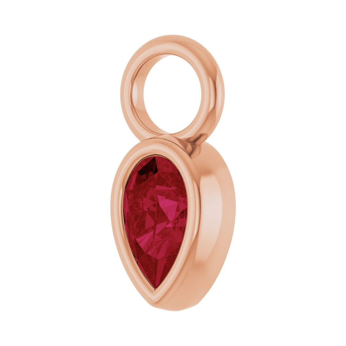 Sapphire Row Lab-Grown Gemstone Pear Bezel Hoop Charm - Ruby, 14K Rose Gold, 6 × 4 mm (view 2)