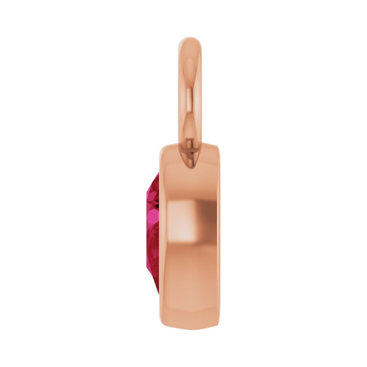 Sapphire Row Lab-Grown Gemstone Pear Bezel Hoop Charm - Ruby, 14K Rose Gold, 6 × 4 mm (view 3)