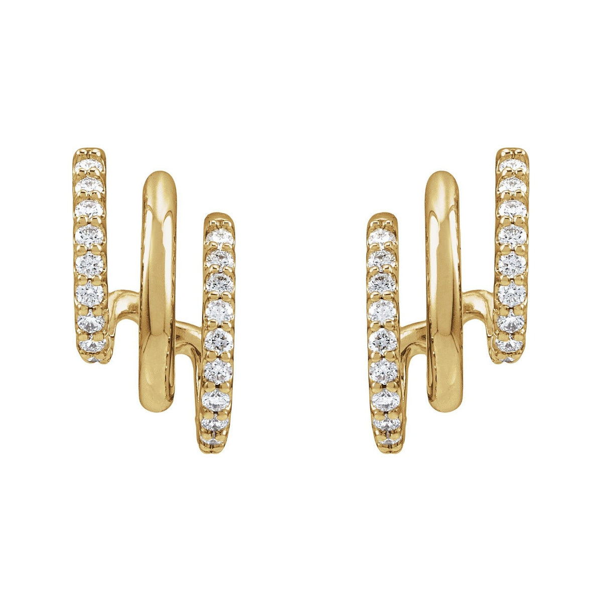 Sapphire Row Natural Diamond Triple J-Hoop Earrings - 14K Yellow Gold (view 2)