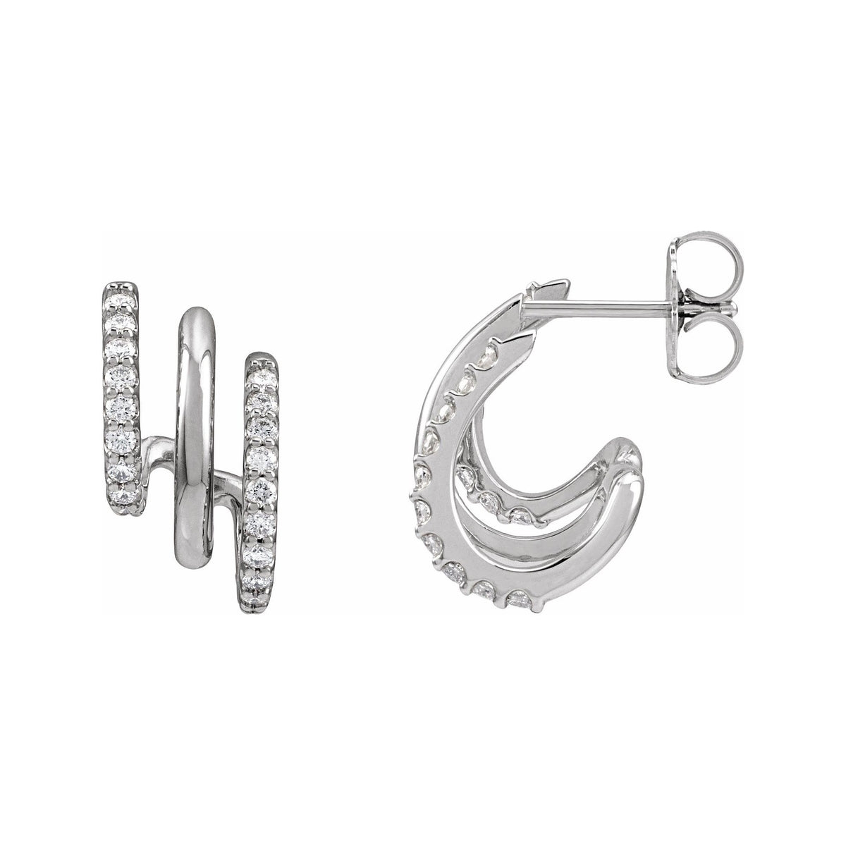 Sapphire Row Natural Diamond Triple J-Hoop Earrings - 14K White Gold