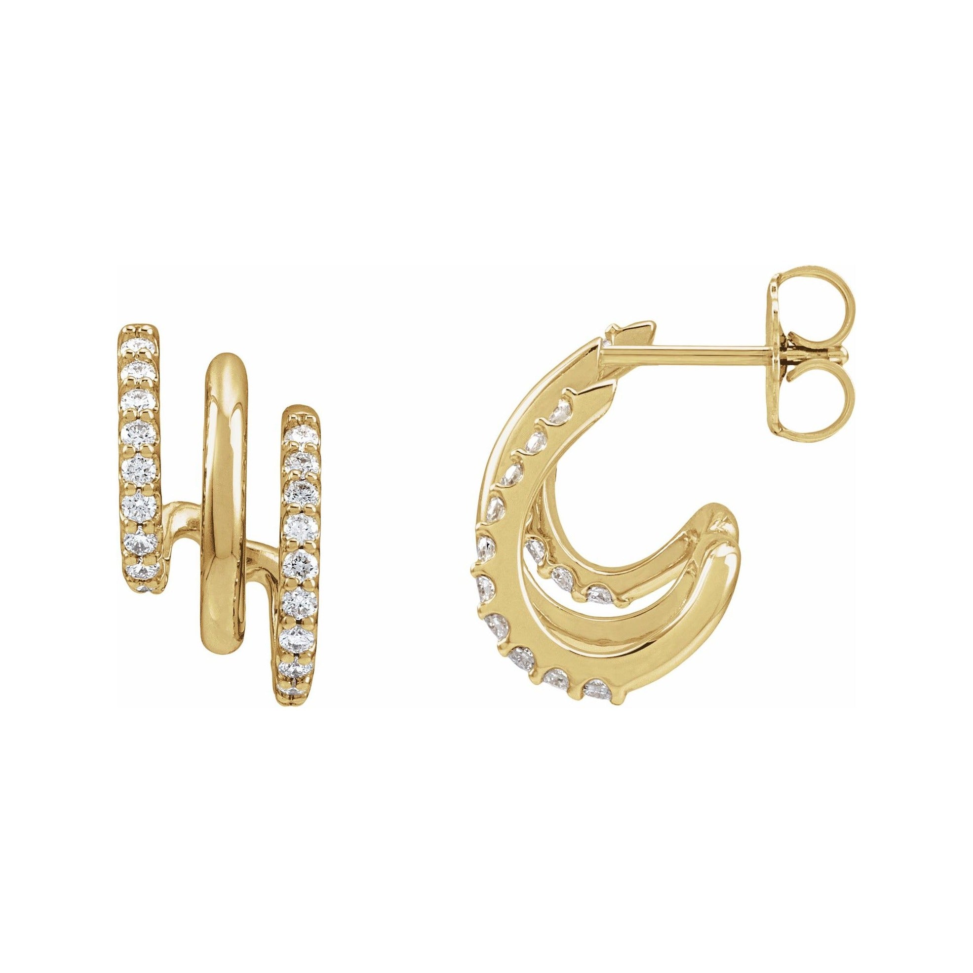 Sapphire Row Lab-Grown Diamond Triple J-Hoop Earrings - 14K Yellow Gold