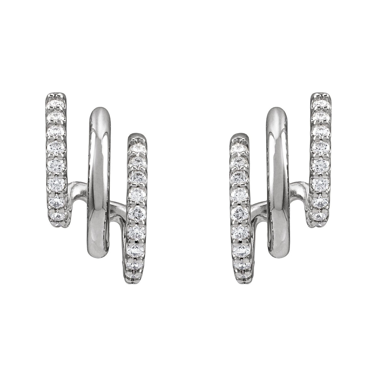 Sapphire Row Lab-Grown Diamond Triple J-Hoop Earrings - 14K White Gold (view 2)
