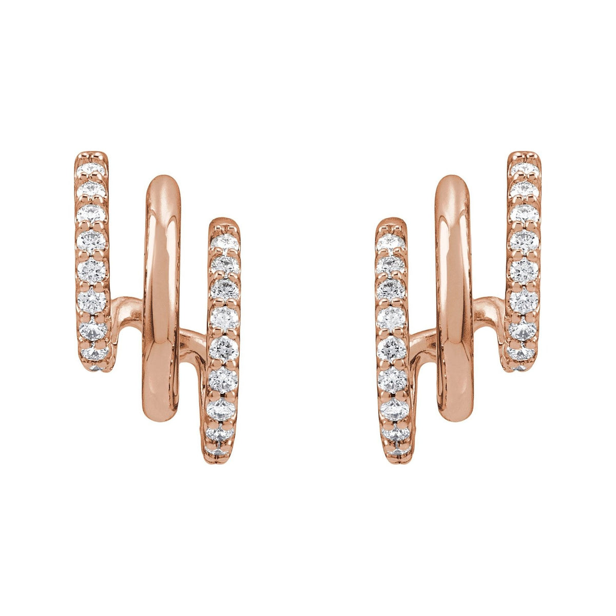 Sapphire Row Lab-Grown Diamond Triple J-Hoop Earrings - 14K Rose Gold (view 2)