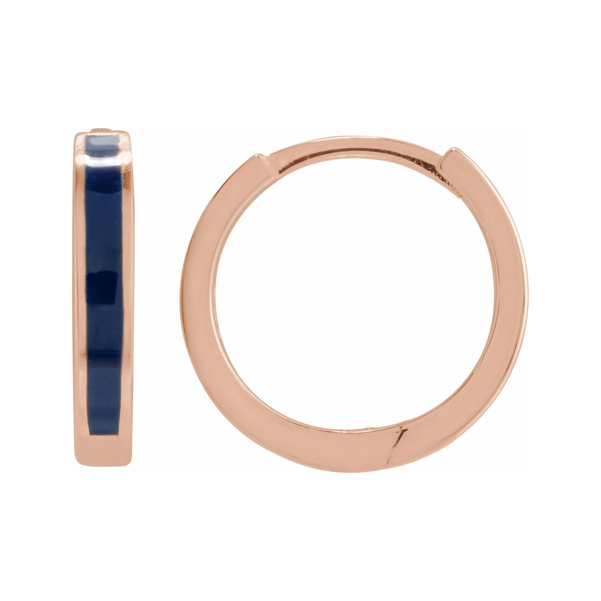Sapphire Row Gold Enamel Hinged Hoop Earrings - 14K Rose Gold, Blue