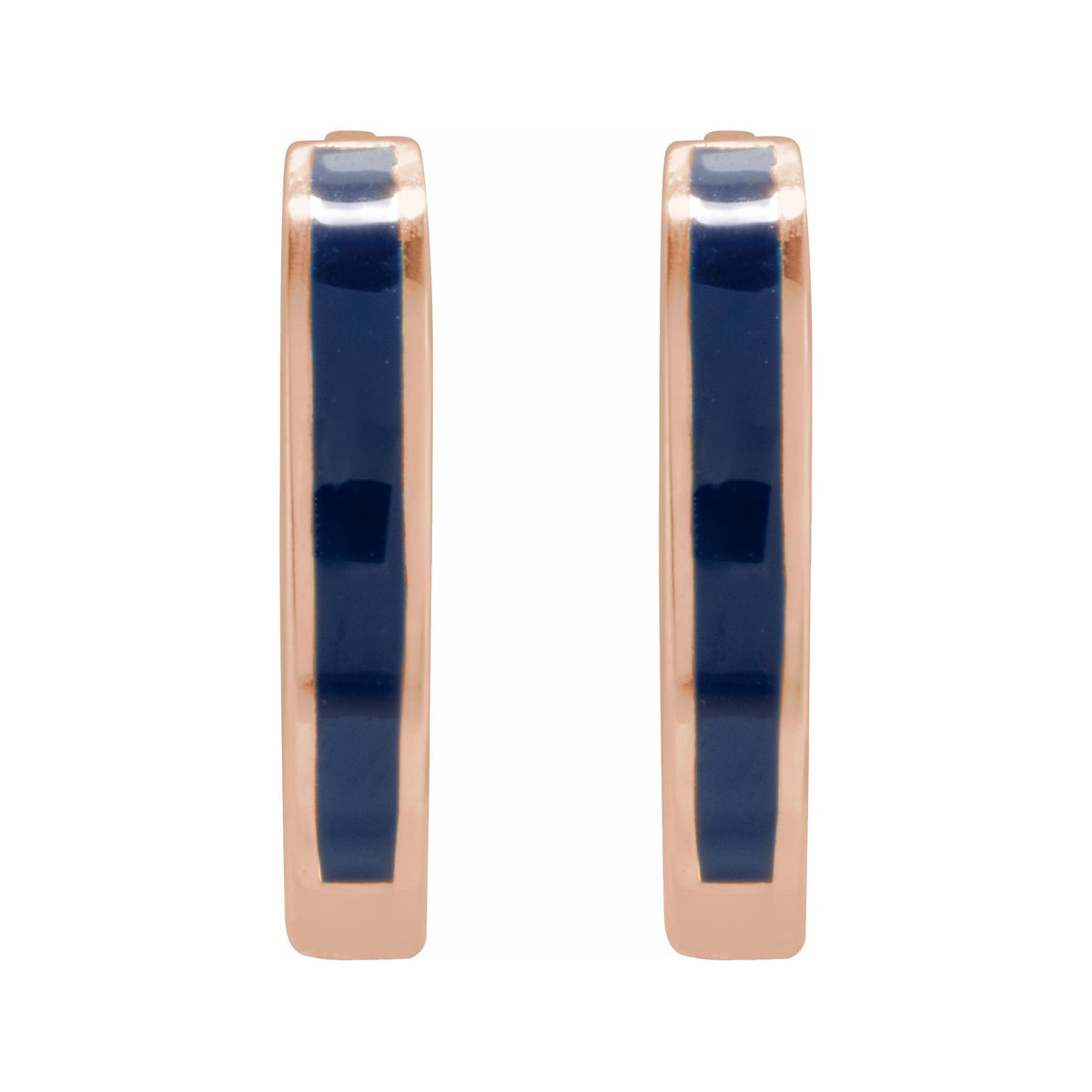 Sapphire Row Gold Enamel Hinged Hoop Earrings - 14K Rose Gold, Blue (view 2)