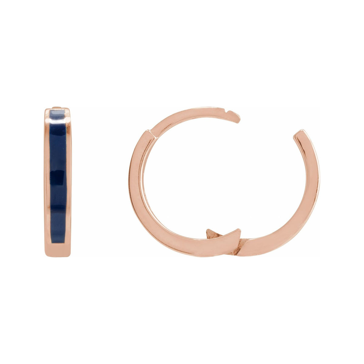 Sapphire Row Gold Enamel Hinged Hoop Earrings - 14K Rose Gold, Blue (view 3)