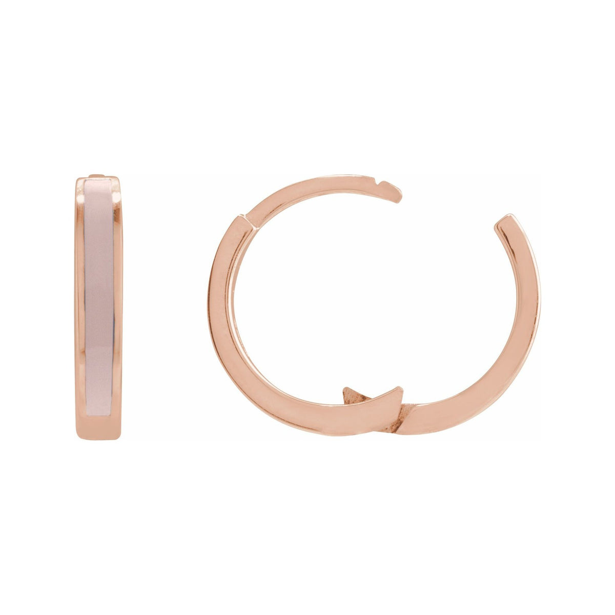 Sapphire Row Gold Enamel Hinged Hoop Earrings - 14K Rose Gold, Pink (view 3)