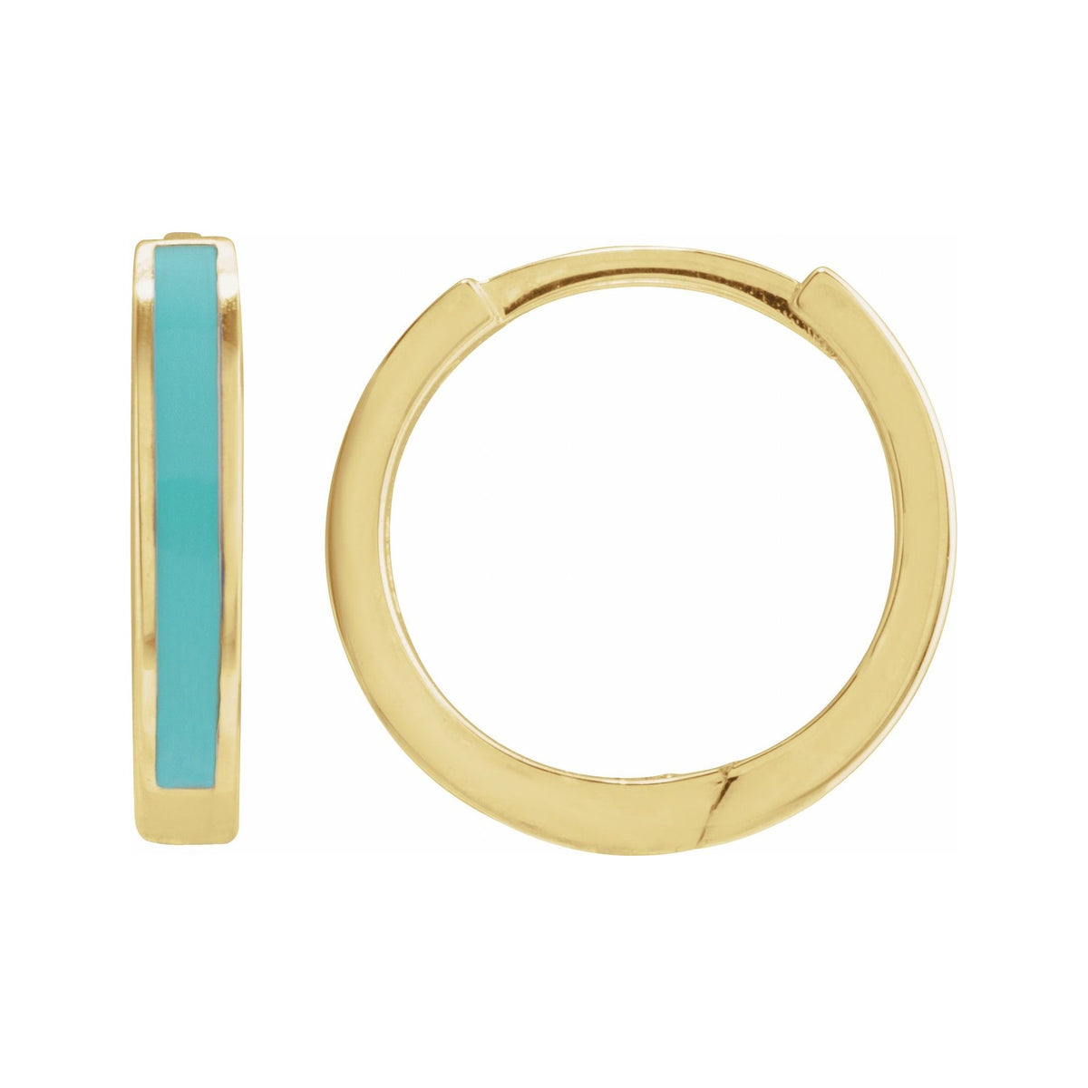 Sapphire Row Gold Enamel Hinged Hoop Earrings - 14K Yellow Gold, Turquoise