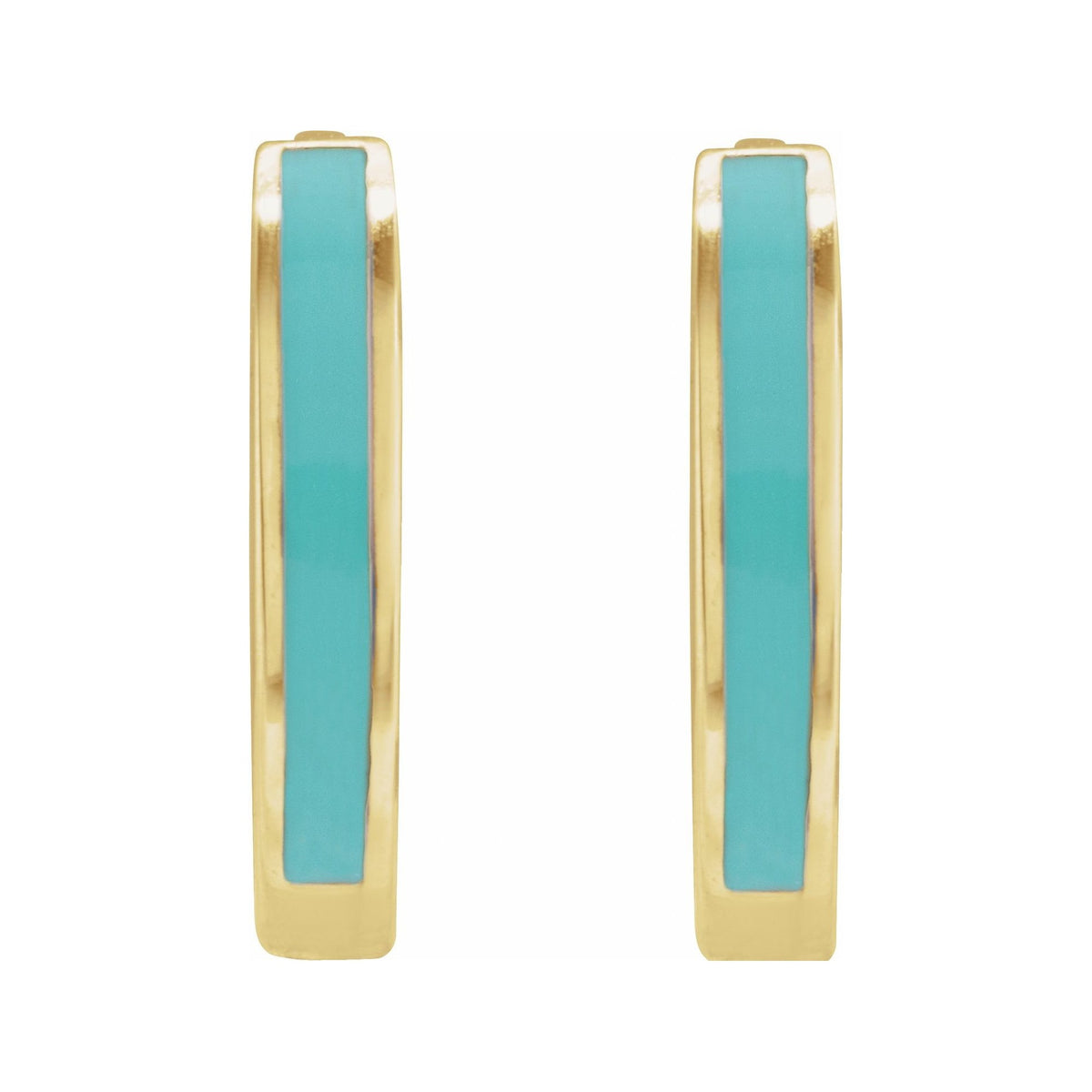 Sapphire Row Gold Enamel Hinged Hoop Earrings - 14K Yellow Gold, Turquoise (view 2)