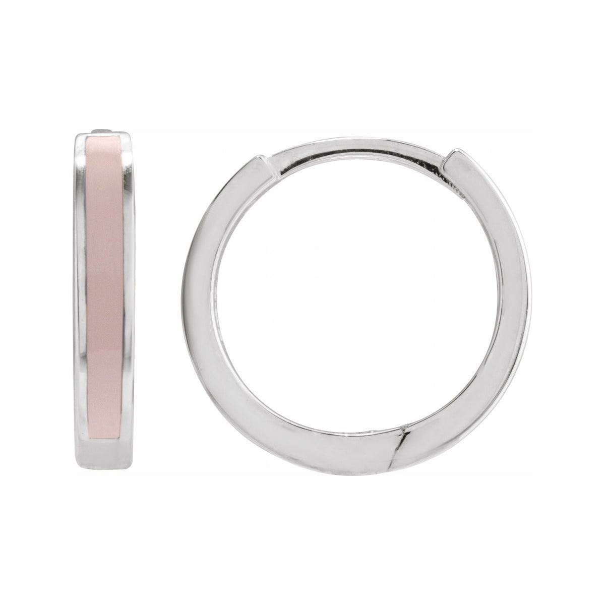 Sapphire Row Gold Enamel Hinged Hoop Earrings - 14K White Gold, Pink