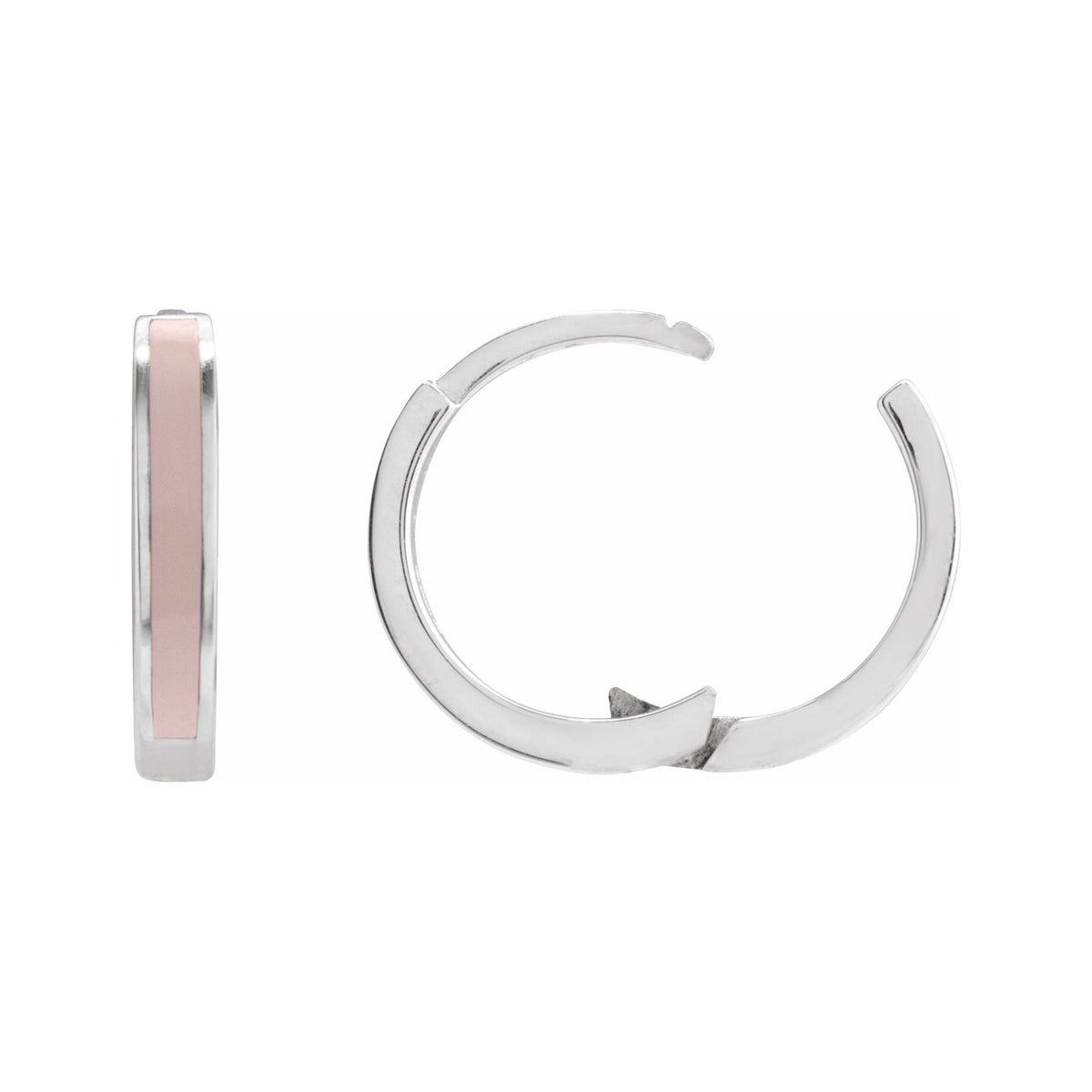 Sapphire Row Gold Enamel Hinged Hoop Earrings - 14K White Gold, Pink (view 3)