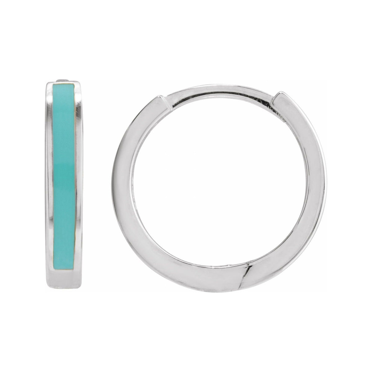 Sapphire Row Gold Enamel Hinged Hoop Earrings - 14K White Gold, Turquoise
