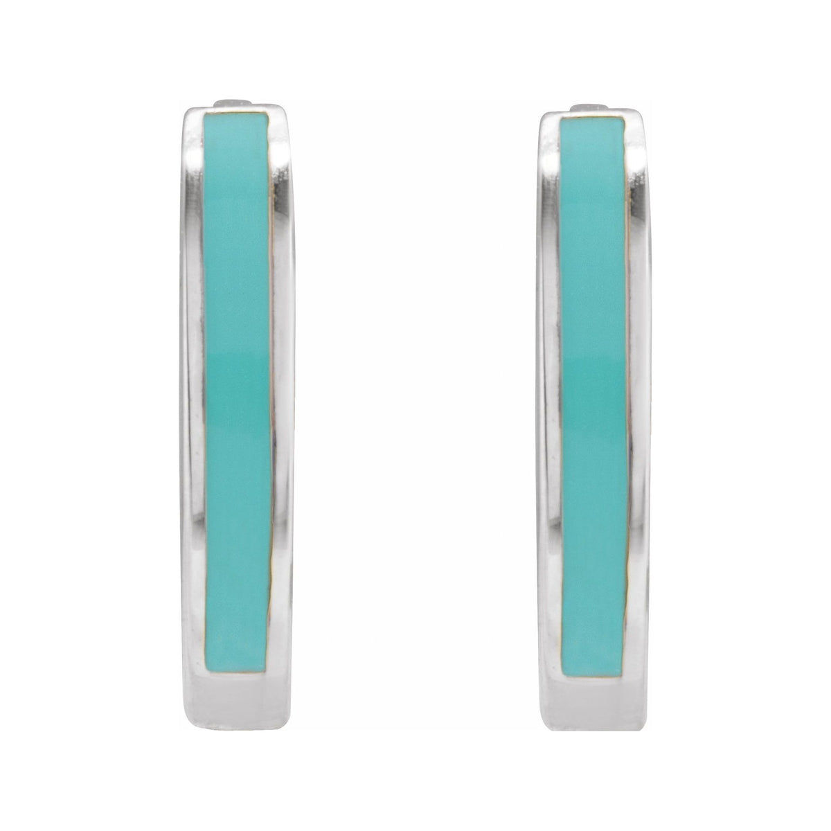 Sapphire Row Gold Enamel Hinged Hoop Earrings - 14K White Gold, Turquoise (view 2)