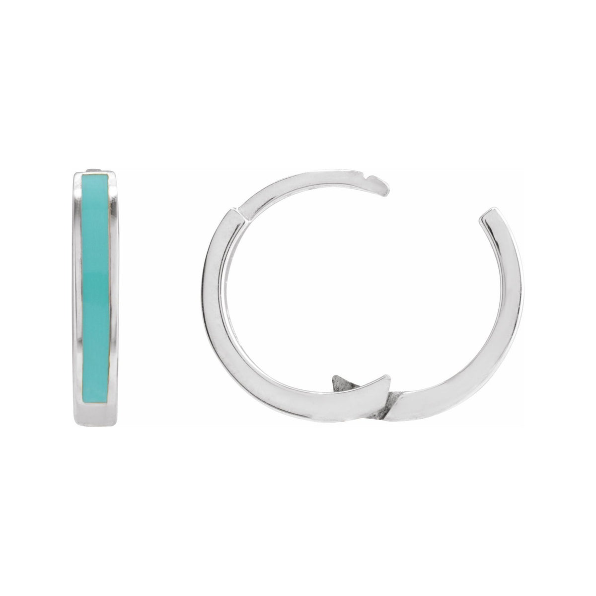 Sapphire Row Gold Enamel Hinged Hoop Earrings - 14K White Gold, Turquoise (view 3)