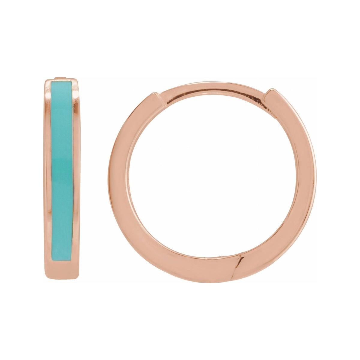 Sapphire Row Gold Enamel Hinged Hoop Earrings - 14K Rose Gold, Turquoise