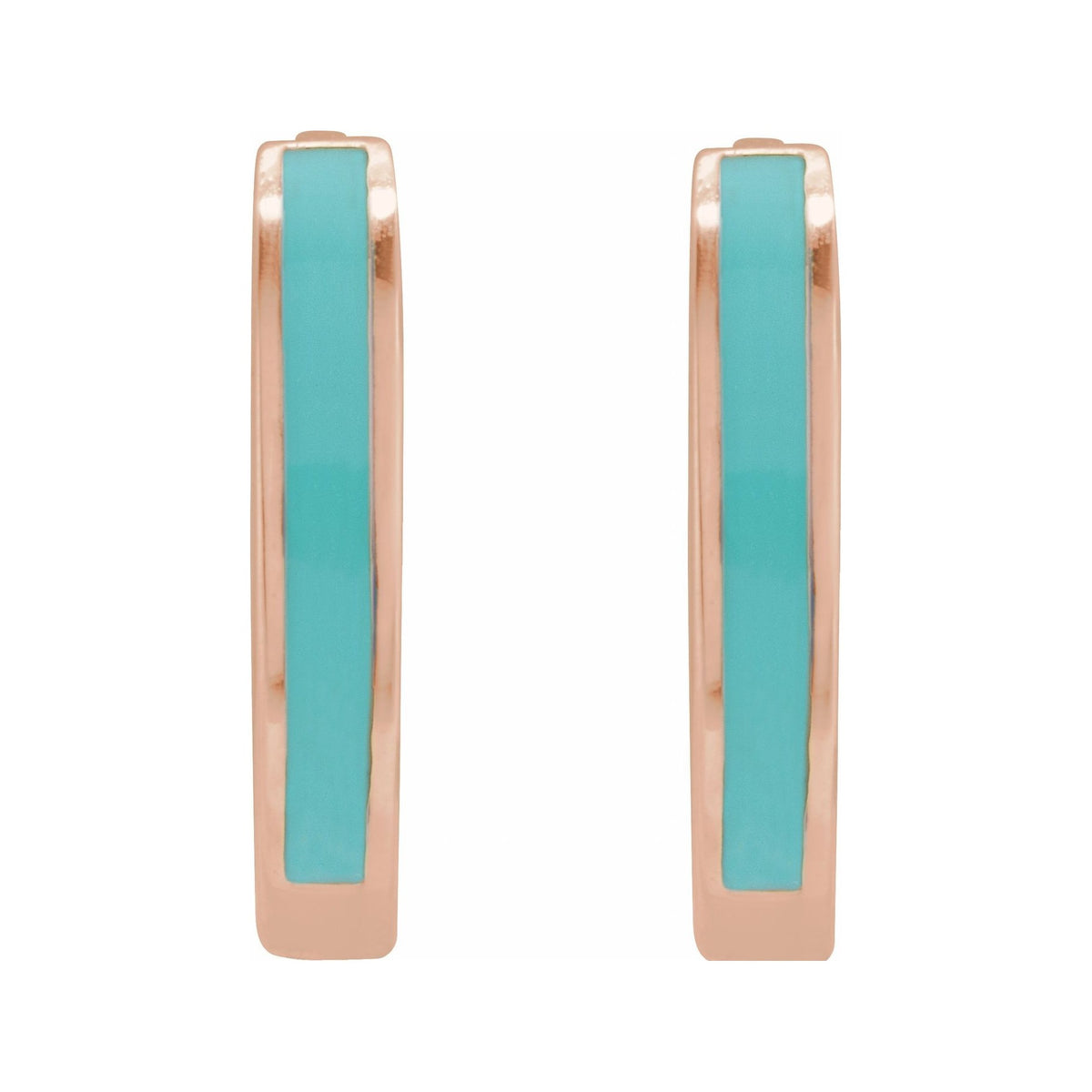 Sapphire Row Gold Enamel Hinged Hoop Earrings - 14K Rose Gold, Turquoise (view 2)