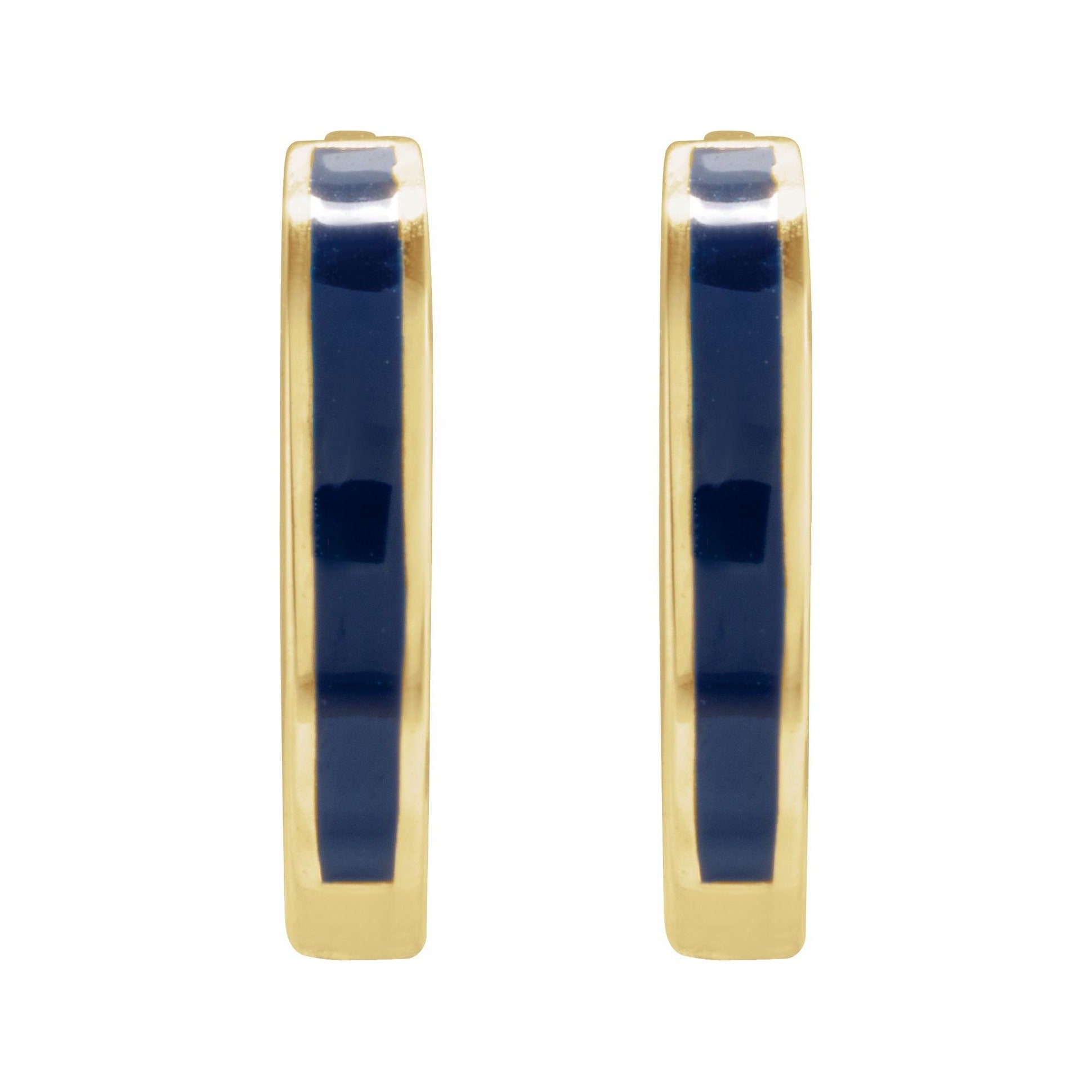 Sapphire Row Gold Enamel Hinged Hoop Earrings - 14K Yellow Gold, Blue (view 2)