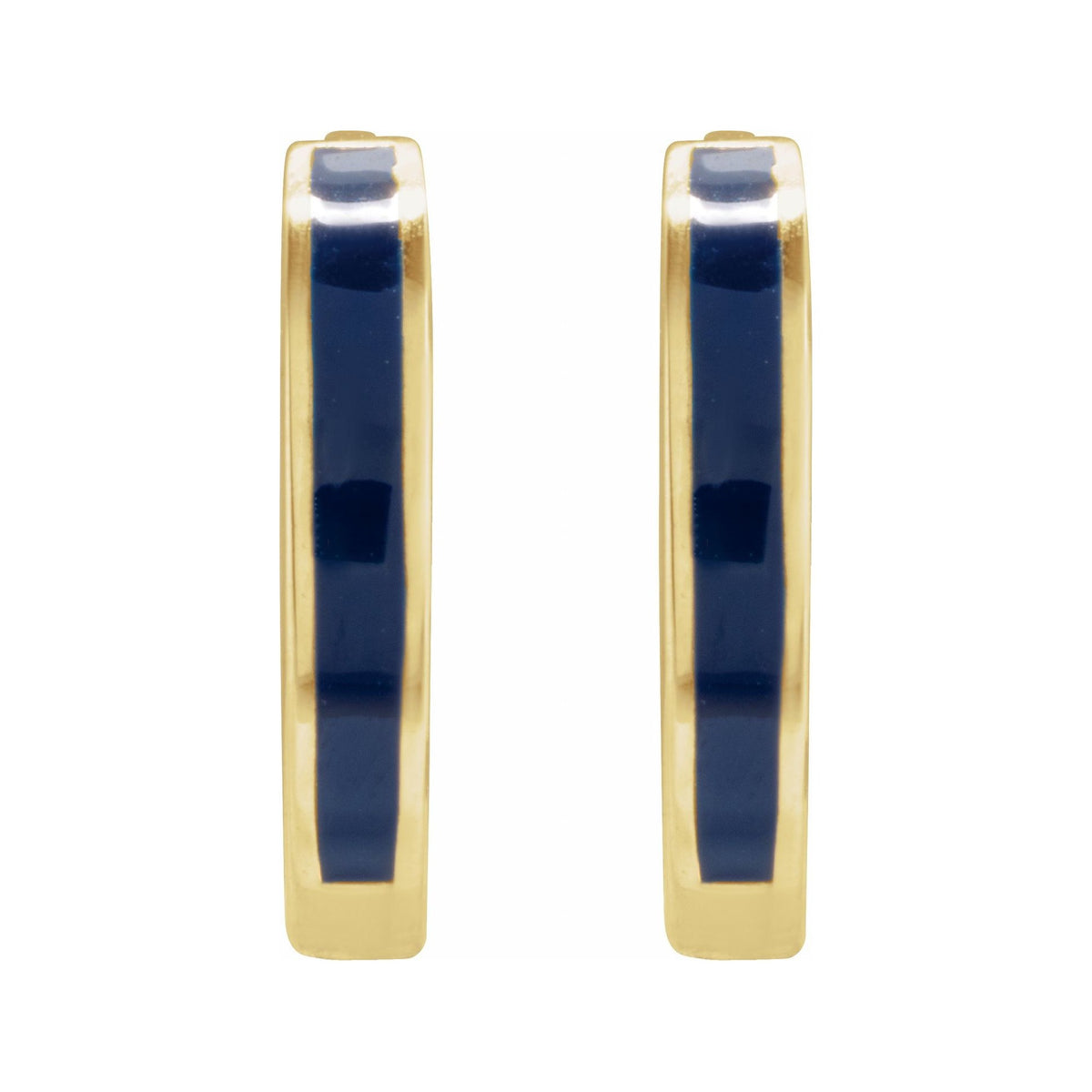 Sapphire Row Gold Enamel Hinged Hoop Earrings - 14K Yellow Gold, Blue (view 2)