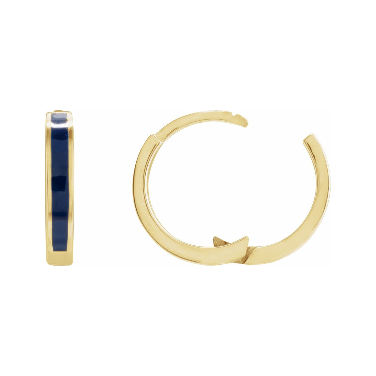 Sapphire Row Gold Enamel Hinged Hoop Earrings - 14K Yellow Gold, Blue (view 3)