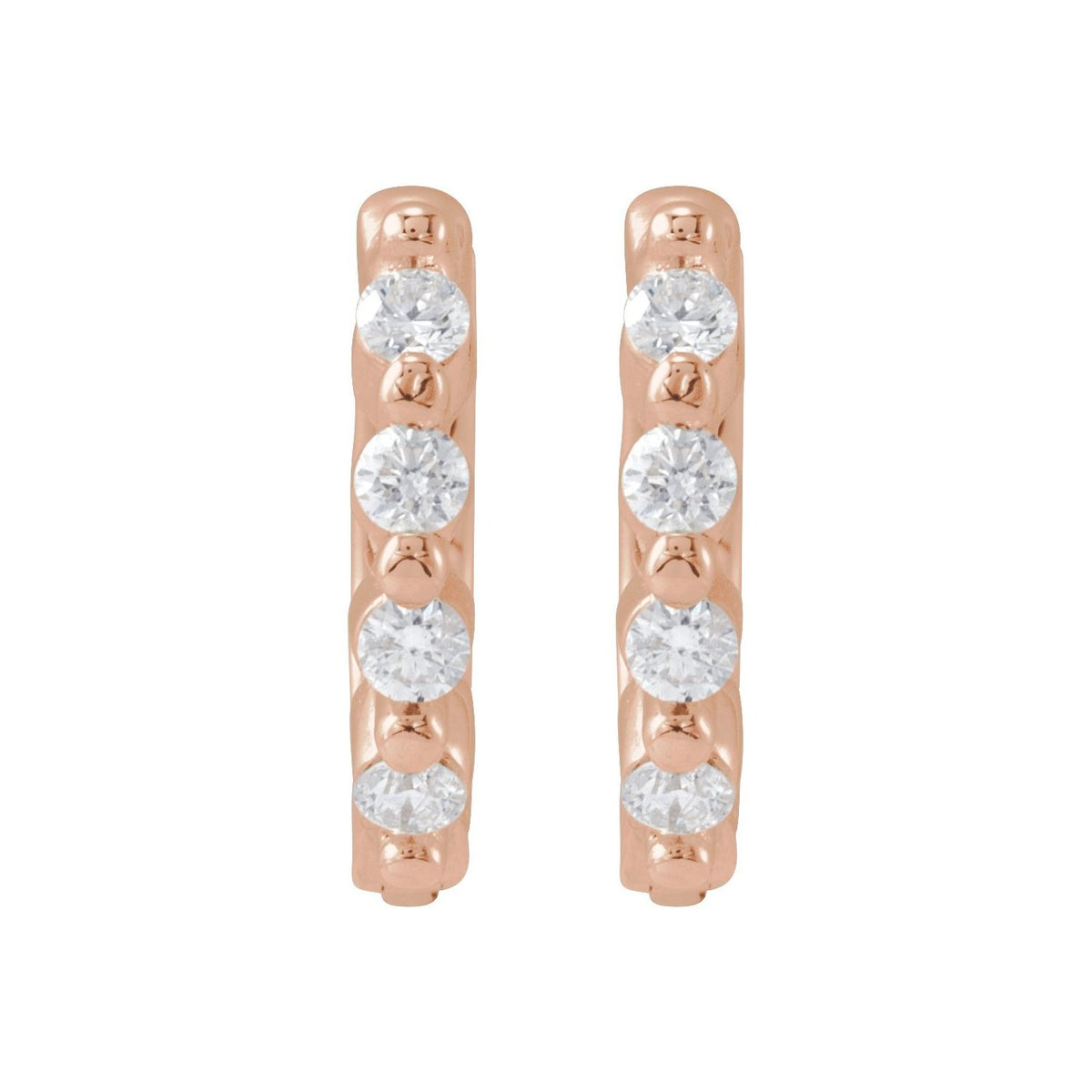 Sapphire Row Natural Diamond Shared-Prong Hinged Hoop Earrings - 14K Rose Gold, 10.74 mm · 1/10 ctw (view 2)