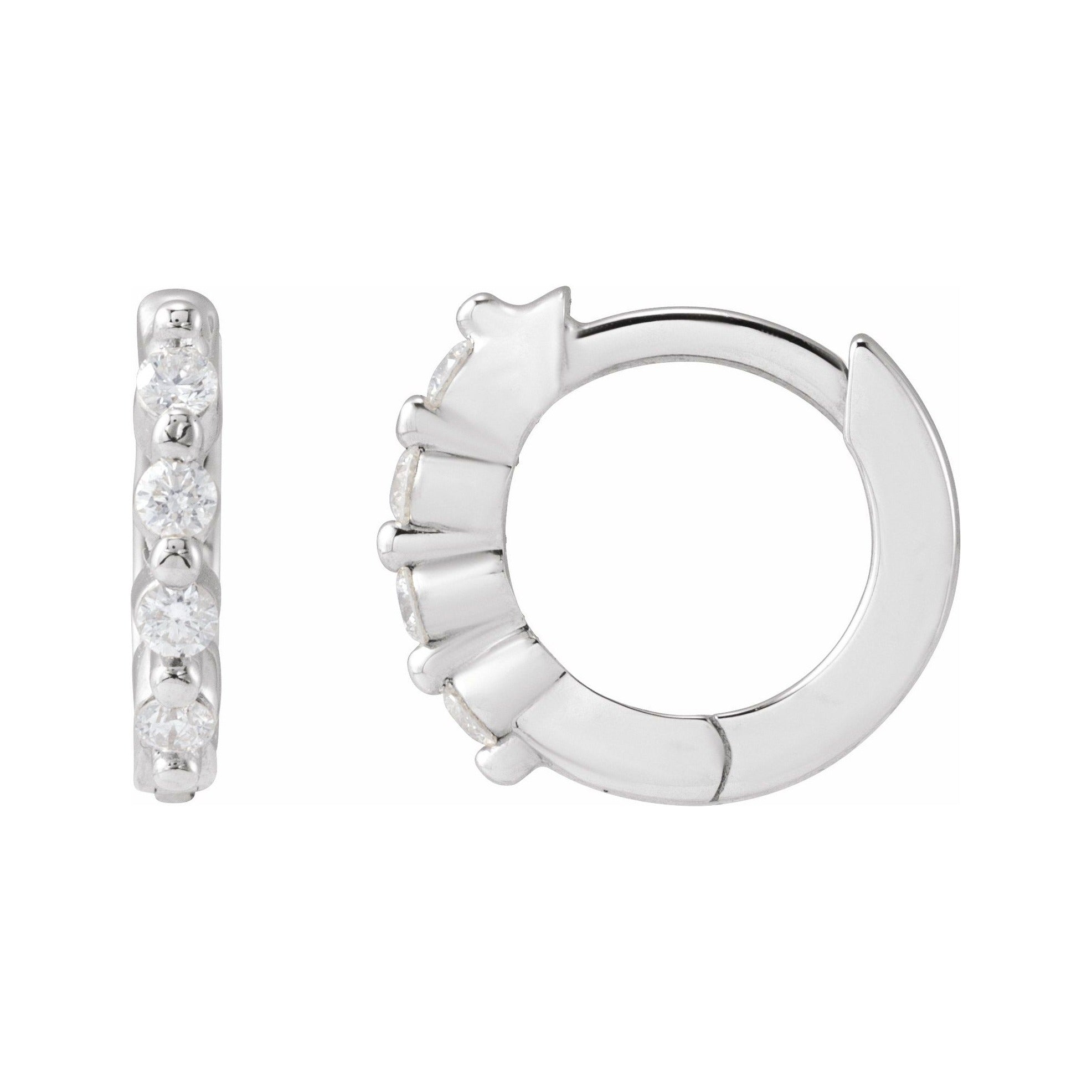 Sapphire Row Natural Diamond Shared-Prong Hinged Hoop Earrings - 14K White Gold, 10.74 mm · 1/10 ctw