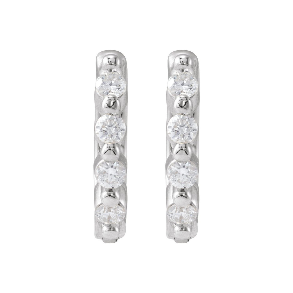 Sapphire Row Natural Diamond Shared-Prong Hinged Hoop Earrings - 14K White Gold, 10.74 mm · 1/10 ctw (view 2)