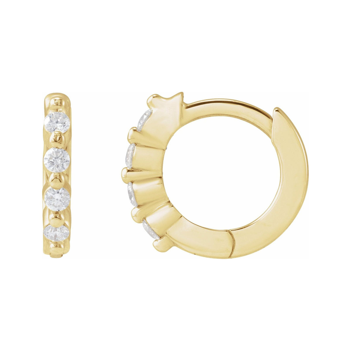Sapphire Row Natural Diamond Shared-Prong Hinged Hoop Earrings - 14K Yellow Gold, 10.74 mm · 1/10 ctw