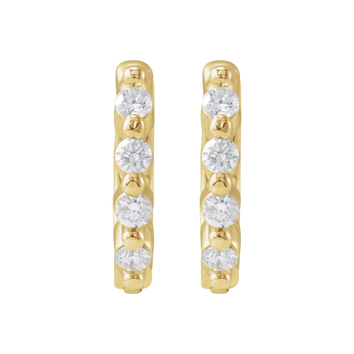 Sapphire Row Natural Diamond Shared-Prong Hinged Hoop Earrings - 14K Yellow Gold, 10.74 mm · 1/10 ctw (view 2)