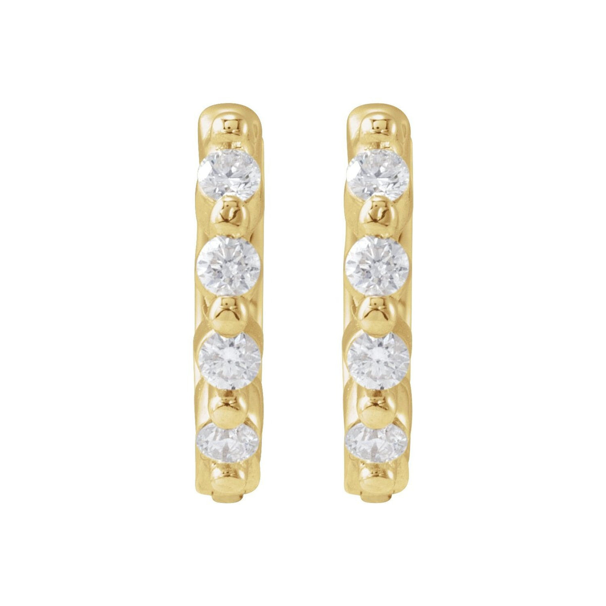 Sapphire Row Natural Diamond Shared-Prong Hinged Hoop Earrings - 14K Yellow Gold, 10.74 mm · 1/10 ctw (view 2)